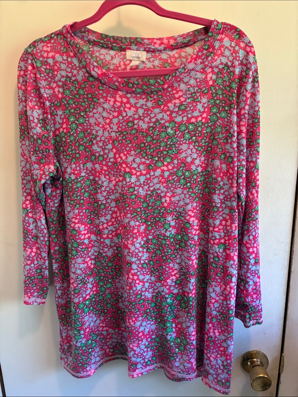 LOGO by Lori Goldstein Pink Floral Mesh Long-Sleeve Tunic